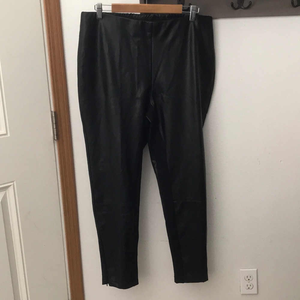 Chico Black Label faux leather leggings elastic waist,  size 3 reg, moto…